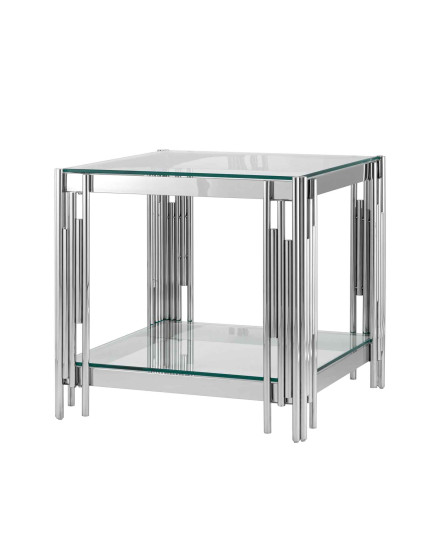 Журнальный столик 55*55 ГЭТСБИ, прозрачное стекло, сталь серебро