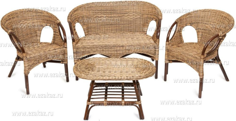 Комплект для отдыха «Зебрано» (Zebrano 01/11) натуральный ротанг (Шоколадный меланж искусственный ротанг)