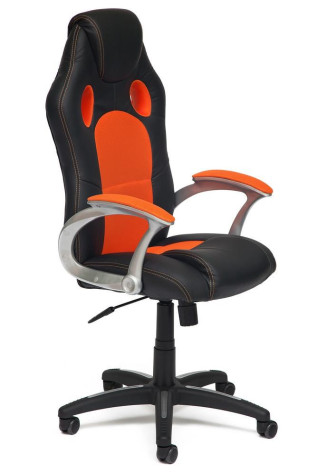 Кресло компьютерное «Рейсер» (Racer) (кож/зам/ткань, черный/оранжевый)
