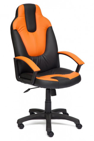 Кресло компьютерное «Нео 2» (Neo 2) (Искусственная черная кожа + искусственная оранжевая кожа)