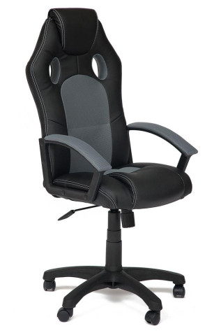 Кресло компьютерное «Рейсер СТ» (Racer ST) (Искусственная черная кожа + серая сетка)