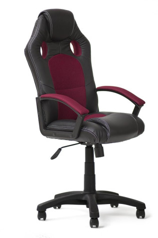 Кресло компьютерное «Рейсер СТ» (Racer ST) (Искусственная черная кожа + бордовая сетка)