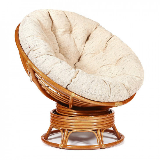Кресло-качалка плетёное из ротанга «Папасан» (Papasan 23/01B Cognac коньяк) + подушка (ткань рогожка Старт)