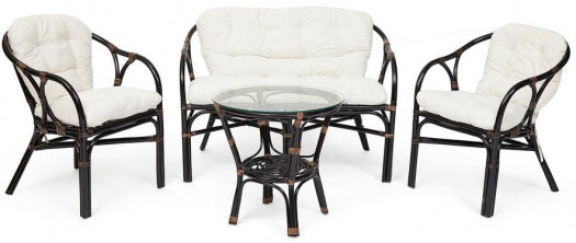 Комплект для отдыха «Rondo» (стол круглый +2 кресла + диван) (Antique brown (античный чёрно-коричневый))
