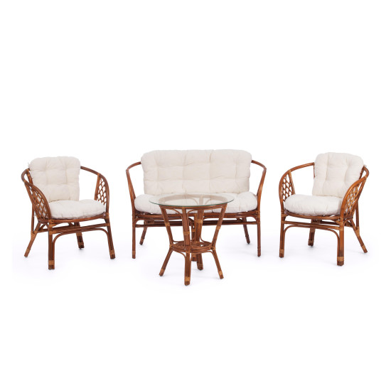 Комплект для отдыха "BAHAMA"(диван + 2 кресла + стол со стеклом ) coco brown (коричневый кокос)