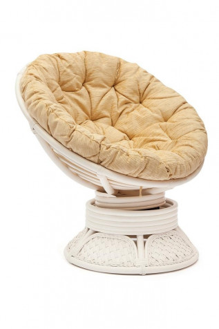 Кресло-качалка из ротанга «Андреа» (Andrea 23/01B TCH White (белый)) + Подушка (Ткань рубчик, цвет кремовый)