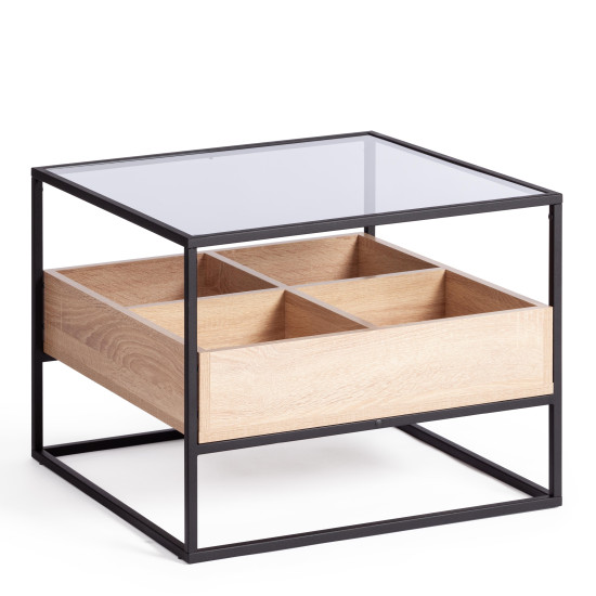 Журнальный стол Eclipse ЛДСП 16мм, стекло 4мм, металл 15x15мм, 60*60*46 см, Сонома/черный