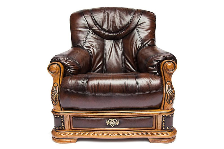 Кресло из натуральной кожи «Оакман» (Oakman) (Серебро+Чёрный)
