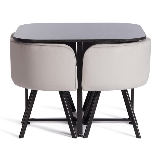 Комплект (стол, 4 стула) QUADRON (mod. PT14) Стол: МДФ/металл, стул: металл/велюр, 100х100х73 см, 69х56х71 см, Light-grey(светло-серый) HLR-14/чё