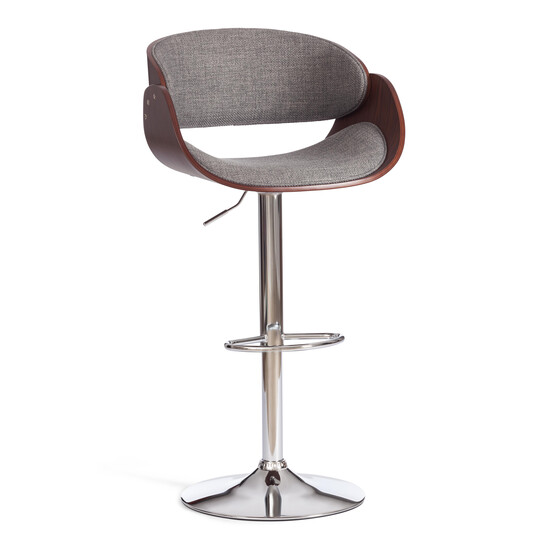 Барный стул LANDO (mod.4036) металл/дерево/ткань, 59х51х93-114 см, высота сиденья 62-83 см, серый/орех/хром, Aimcasa 28