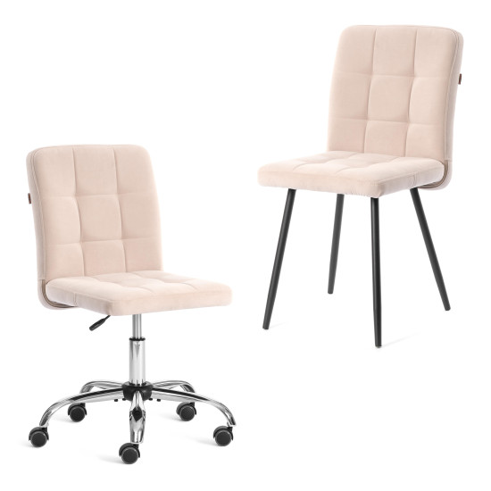 Комплект кресло + стул Medeo LT, флок , бежевый/черный, 7, 45х56х89 см