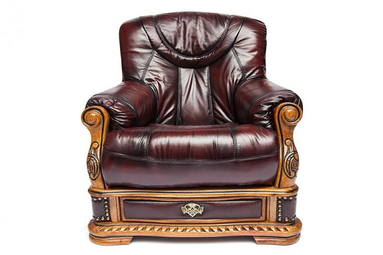Кресло из натуральной кожи «Оакман» (Oakman) (Беж+Металлик)