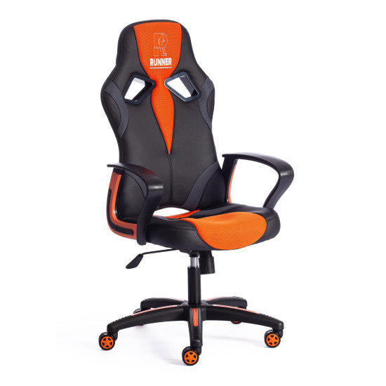 Кресло компьютерное «Ранер» (Runner) (Искусственная черная кожа +оранжевая сетка)