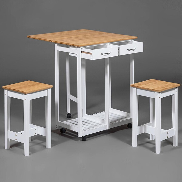 Стол кухонный  с табуретом (мод. JWPE-120809) сосна/прессованный бамбук, 38 73 х70х82см, табурет: 28,5х28,5х550см, белый/натуральный фото № 10