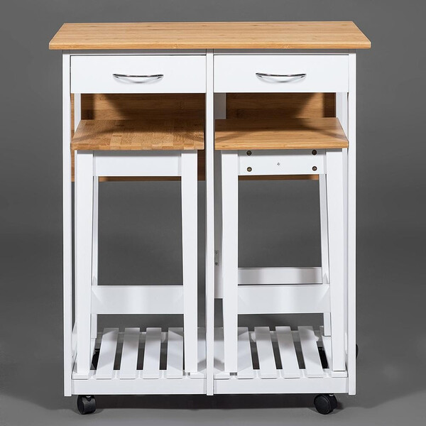 Стол кухонный  с табуретом (мод. JWPE-120809) сосна/прессованный бамбук, 38 73 х70х82см, табурет: 28,5х28,5х550см, белый/натуральный фото № 5