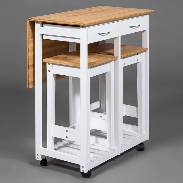 Стол кухонный  с табуретом (мод. JWPE-120809) сосна/прессованный бамбук, 38 73 х70х82см, табурет: 28,5х28,5х550см, белый/натуральный фото № 6