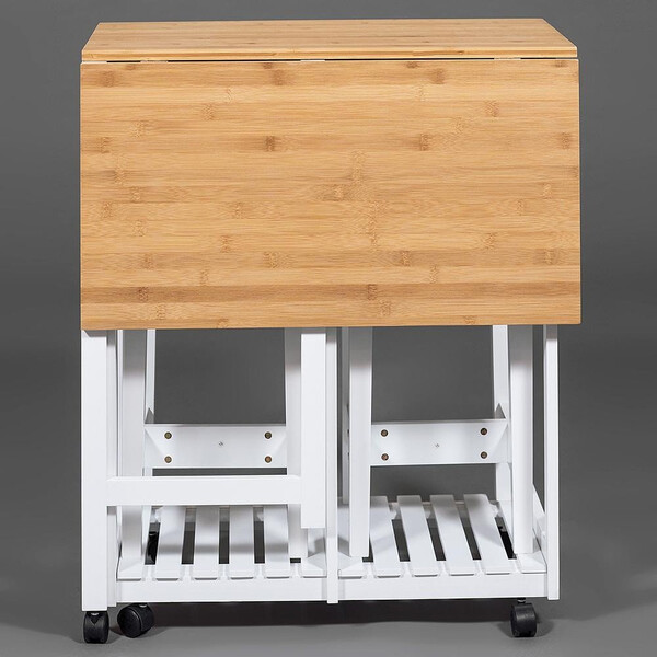 Стол кухонный  с табуретом (мод. JWPE-120809) сосна/прессованный бамбук, 38 73 х70х82см, табурет: 28,5х28,5х550см, белый/натуральный фото № 8