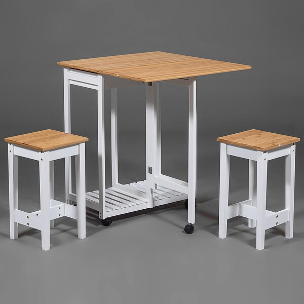 Стол кухонный  с табуретом (мод. JWPE-120809) сосна/прессованный бамбук, 38 73 х70х82см, табурет: 28,5х28,5х550см, белый/натуральный фото № 9