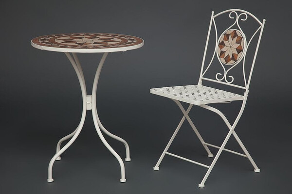 Кованый стол Secret De Maison «Ромео» (Romeo) (плитка «Звезда») (Белый) фото № 4