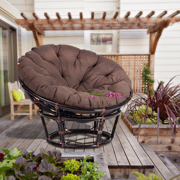 Кресло из ротанга «Папасан» (Papasan 23/01 Antique brown античный чёрно-коричневый) + Подушка (ткань коричневая) фото № 21