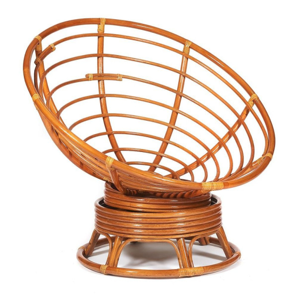Кресло-качалка плетёное из ротанга «Папасан» (Papasan 23/01B Cognac коньяк) + Подушка (ткань оранжевая) фото № 3