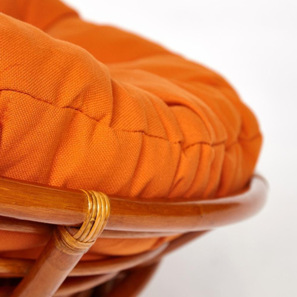 Кресло-качалка плетёное из ротанга «Папасан» (Papasan 23/01B Cognac коньяк) + Подушка (ткань оранжевая) фото № 7