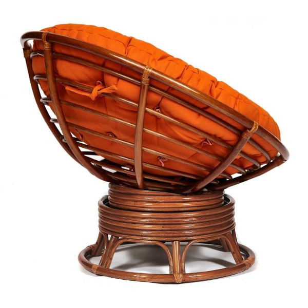 Кресло-качалка плетёное из ротанга «Папасан» (Papasan 23/01B Pecan орех) + Подушка (ткань оранжевая) фото № 8