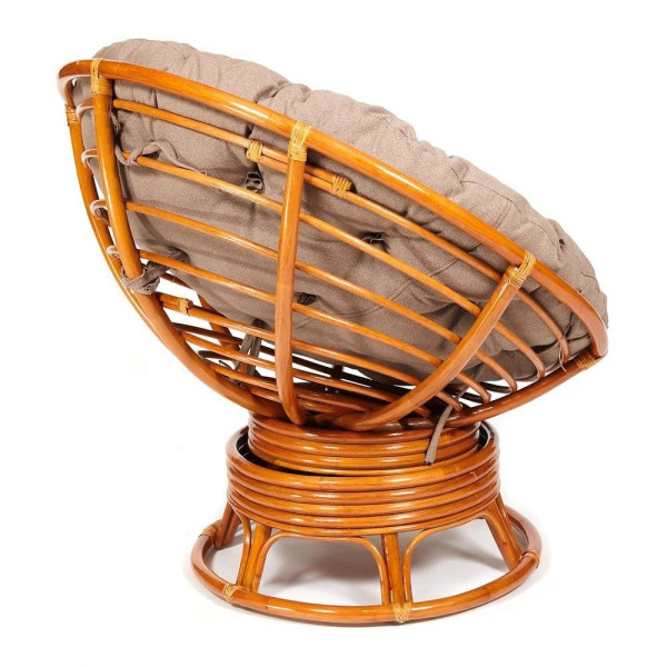 Кресло-качалка плетёное из ротанга «Папасан» (Papasan 23/01B Cognac коньяк) + Подушка (экошерсть коричневая) фото № 2