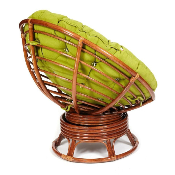 Кресло-качалка плетёное из ротанга «Папасан» (Papasan 23/01B Pecan орех) + Подушка (флок олива) фото № 2
