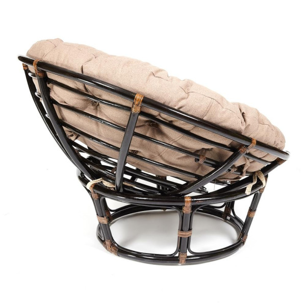 Кресло из ротанга «Папасан» (Papasan 23/01 Antique brown античный чёрно-коричневый) + Подушка (экошерсть коричневая) фото № 4