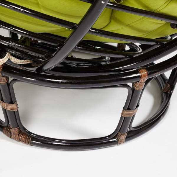 Кресло из ротанга «Папасан» (Papasan 23/01 Antique brown античный чёрно-коричневый) + Подушка (флок олива) фото № 6