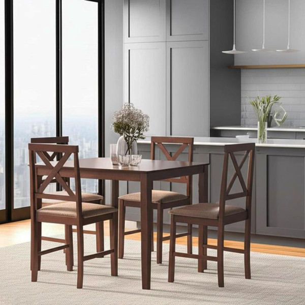 Обеденный комплект эконом «Hudson Dining Set» (стол + 4 стула) (cappuccino (темный орех), ткань кор.-золотая) фото № 11