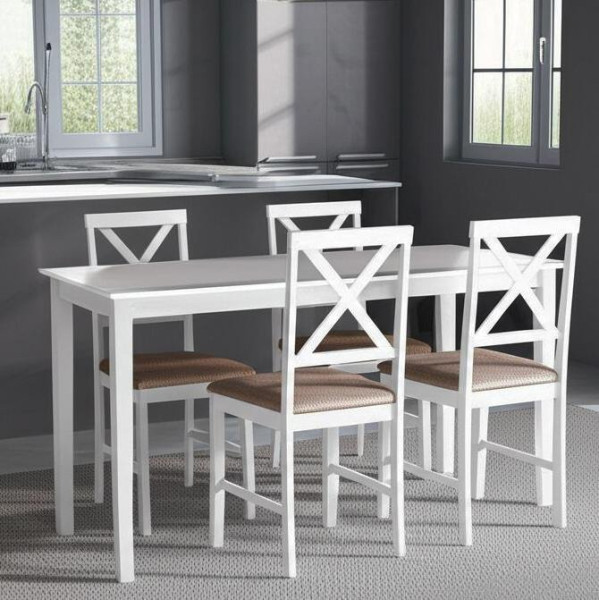 Обеденный комплект эконом «Hudson Dining Set» (стол + 4 стула) (Pure white (белый 2-1), ткань кор.-зол.) фото № 9