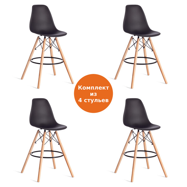 Стул барный Cindy Bar Chair/Синди Бар Чаир (мод. 80) дерево бук/металл/пластик, 46х55х106см, черный фото № 12