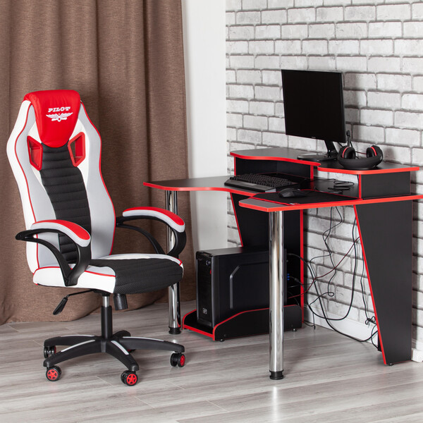 Кресло для геймеров PILOT (черный перфорированный/св.серый/красный) фото № 18