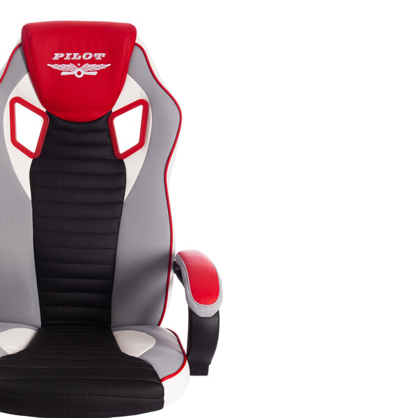 Кресло для геймеров PILOT (черный перфорированный/св.серый/красный) фото № 6