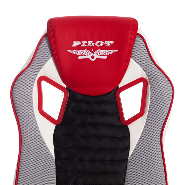 Кресло для геймеров PILOT (черный перфорированный/св.серый/красный) фото № 7