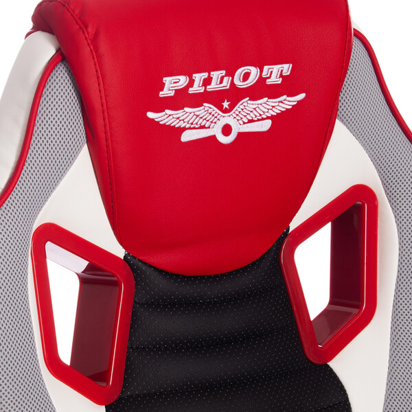 Кресло для геймеров PILOT (черный перфорированный/св.серый/красный) фото № 11