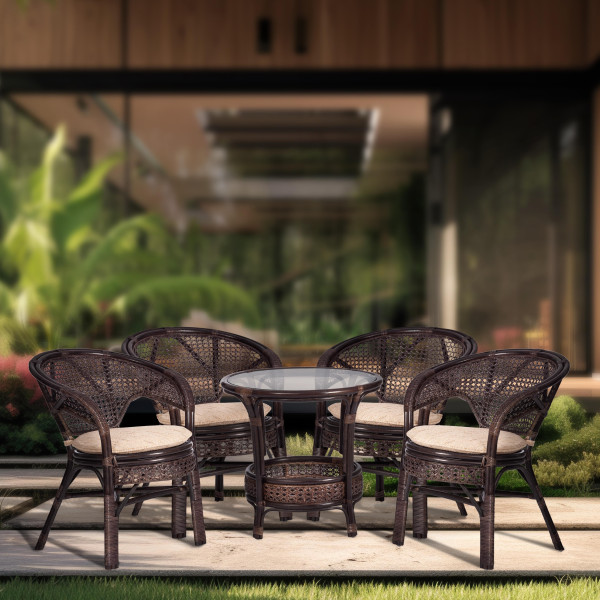 Комплект для отдыха «Пеланги» (Pelangi 02/15 со стеклянной столешницей, без подушек) натуральный ротанг (Pecan (орех) фото № 9