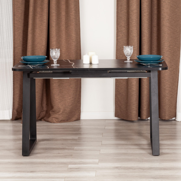 Стол MALTIDO ЛДСП/HPL/металл, 130 х 75+30 х 75 см, Мрамор чёрный/чёрный фото № 13