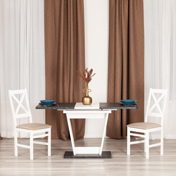 Стол обеденный FOX раздвижной ЛДСП, 68.6x110-145x75 см, Мрамор черный/Белый фото № 14