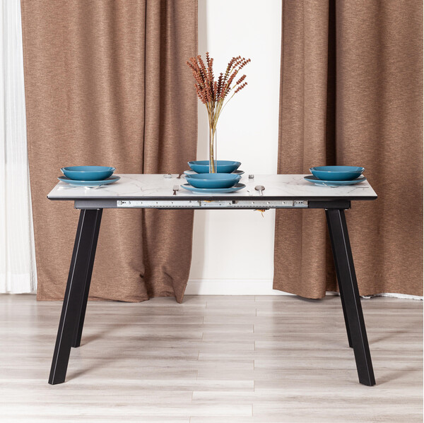 Стол обеденный DARWIN МДФ HPL 0,6 мм/ЛДСП/металл, 85х130-170х75 см, Жемчужный перито/чёрный фото № 13