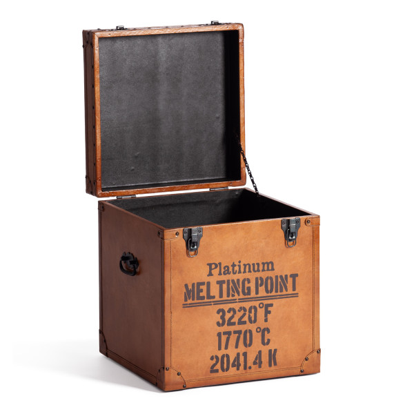 Столик - сундук Secret De Maison TRUNK ( mod. 2008 ) дерево манго/кожа буйвола, 40 х 40 х 45 см, Античный светлый фото № 3