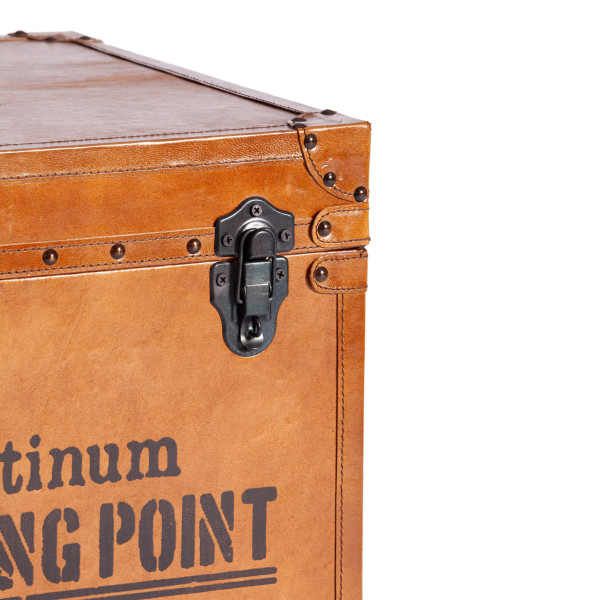 Столик - сундук Secret De Maison TRUNK ( mod. 2008 ) дерево манго/кожа буйвола, 40 х 40 х 45 см, Античный светлый фото № 10