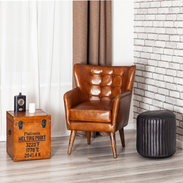 Столик - сундук Secret De Maison TRUNK ( mod. 2008 ) дерево манго/кожа буйвола, 40 х 40 х 45 см, Античный светлый фото № 12