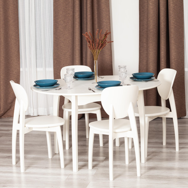 Стол DIAMANTE круглый бук, мдф, шпон дуба, 100 х 100+30 х 75 см, Ivory white фото № 14