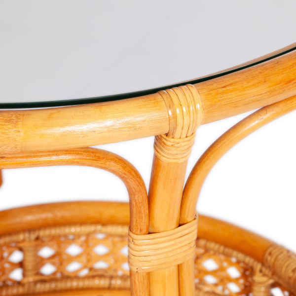 ТЕРРАСНЫЙ КОМПЛЕКТ "PELANGI" (стол со стеклом + 2 кресла) / с подушками / ротанг, кресло 65х65х77см, стол диаметр 64х61см, Honey (мед) фото № 4