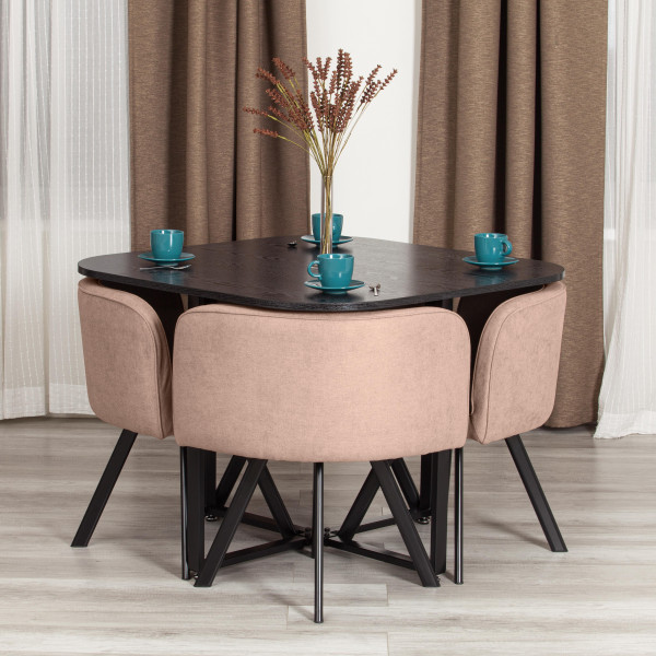 Комплект (стол, 4 стула) QUADRON (mod. PT14) Стол: МДФ/металл, стул: металл/ткань, 100х100х73 см, 69х56х71 см, Beige (Бежевый) LY1701-4/черный фото № 13