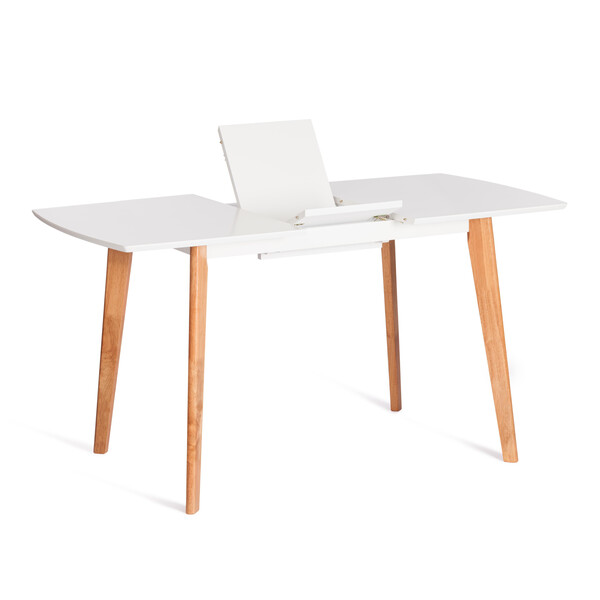 Стол обеденный раскладной Claire опоры дерево гевея, столешница МДФ, 110+30 x 75 x 75см, белый верх / ножки натуральный фото № 7