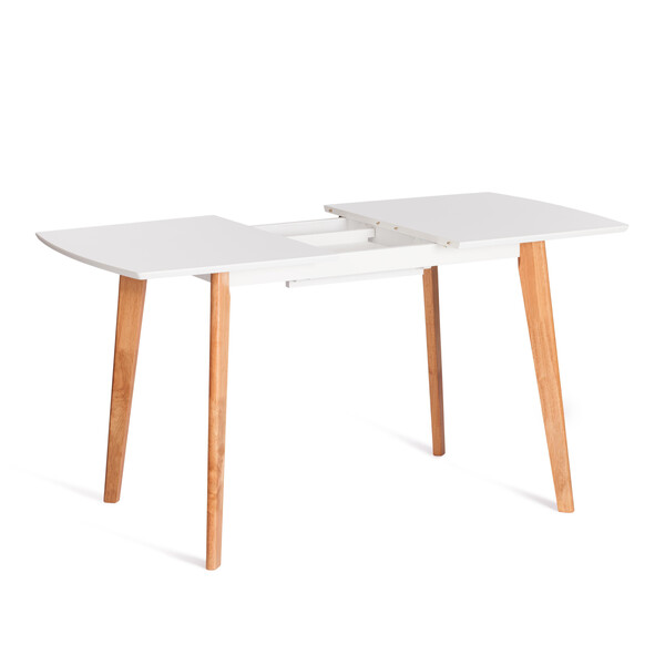 Стол обеденный раскладной Claire опоры дерево гевея, столешница МДФ, 110+30 x 75 x 75см, белый верх / ножки натуральный фото № 8